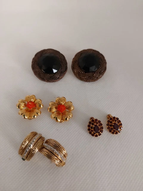 Lot De 3 Paires De Boucles D'oreilles Vintage Clips Orena Paris - Bijoux Anciens