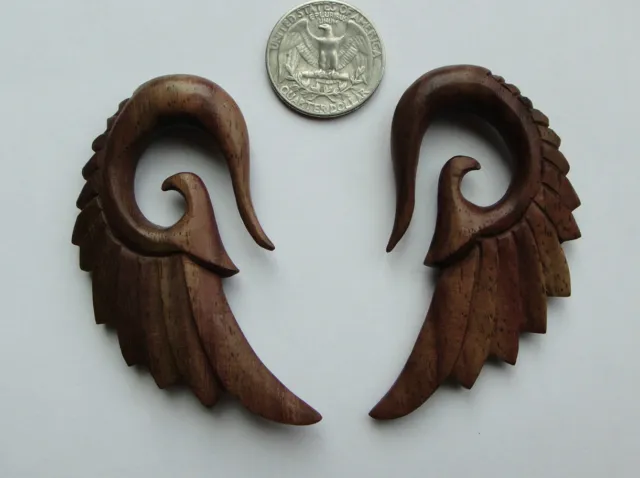 Pair Organic ANGEL WINGS Sono Wood Spirals Ear Expander Taper Plugs Gauge PickSZ