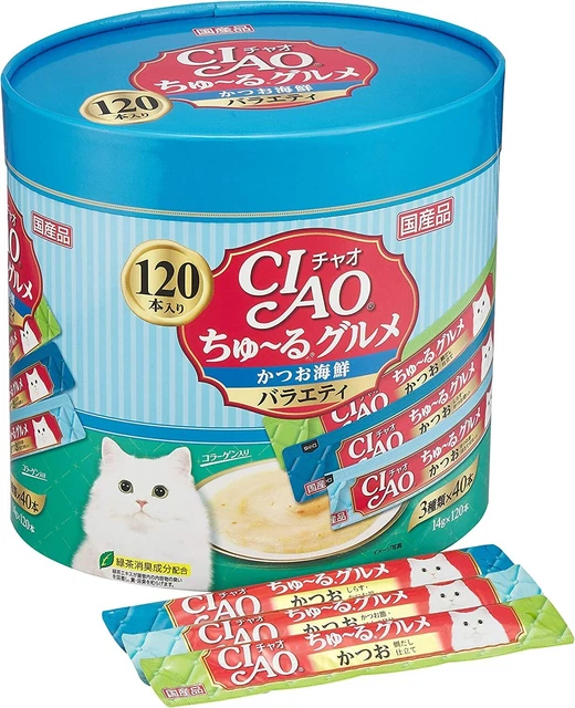 Ciao Churu Gourmet Inaba Gato Trata Mariscos (mezcla Bonito) 14gx120sticks Japón Nuevo