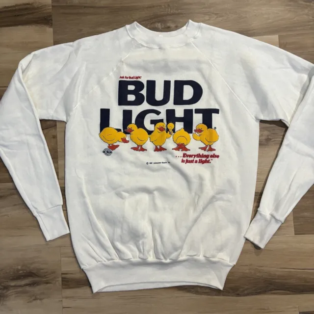 Vintage Anheuser Busch Sweatshirt Adult Large Bud Light Ducks Puff Print  80s