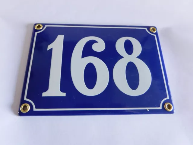 Antique French Blue  Genuine Enamel Porcelain House Door Number Sign / Plate 168