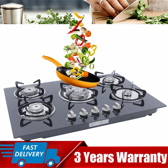 30& LPG NG Gas Cooktop Builtin 5 Burner Stove Hob Cooktop Tempered
