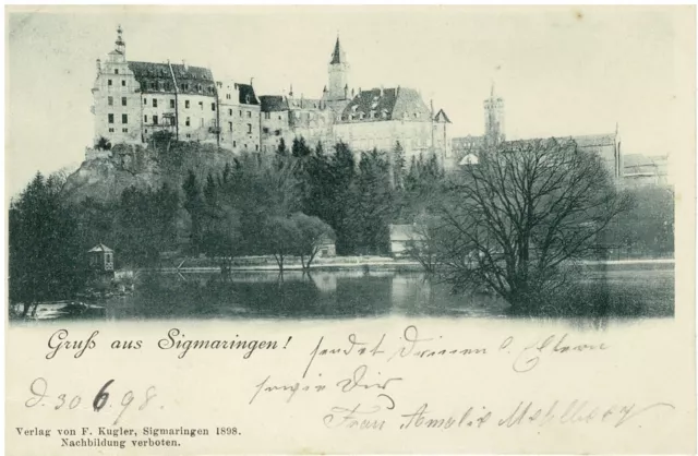 AK "Gruß aus Sigmaringen". Schloss Sigmaringen an der Donau. 1898