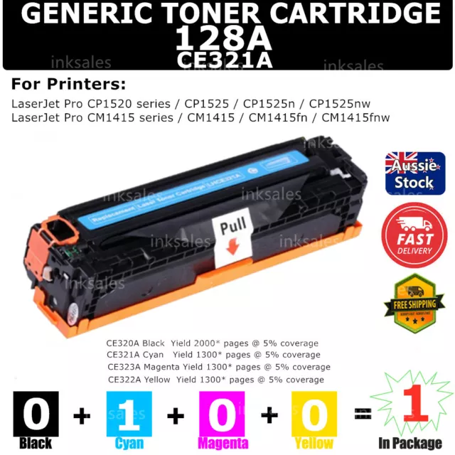 1 Generic Toner 128A CE321A Cyan For HP CM1415fn CM1415fnw CP1520