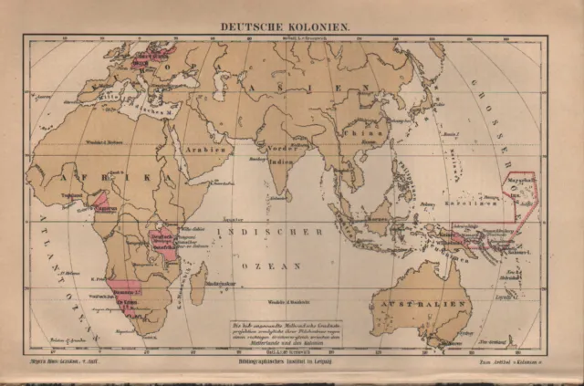 2 x map Landkarte 1887: DEUTSCHE KOLONIEN. Britische Niederländische Französisch