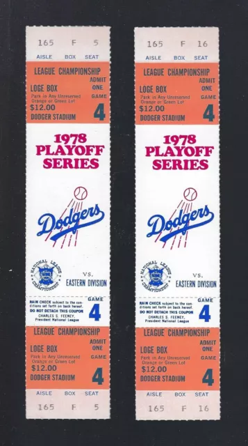 Vintage 1978 Nlcs Philadelphia Phillies @ Dodgers Full Baseball Tickets Game #4