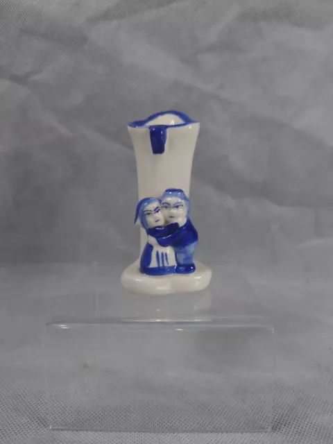 Delft  Blue & White Hand Painted Spill Vase With Cuddling Couple