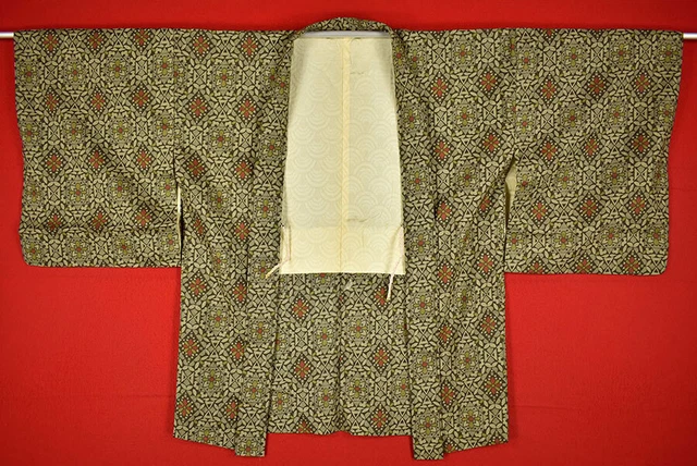 Vintage Japanese Kimono Silk Antique BORO HAORI Kusakizome Woven/A618/435