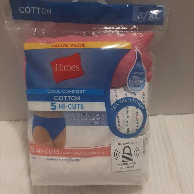 HANES COOL COMFORT Cotton HICuts Panties Size 8/XL 5 Pack, Asst