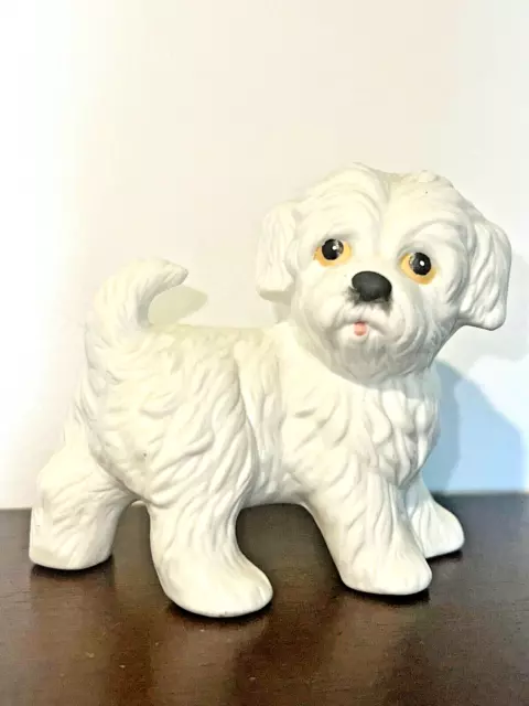 Sweet VINTAGE Ceramic MALTESE PUPPY White Dog HOMCO FIGURINE Original Sticker