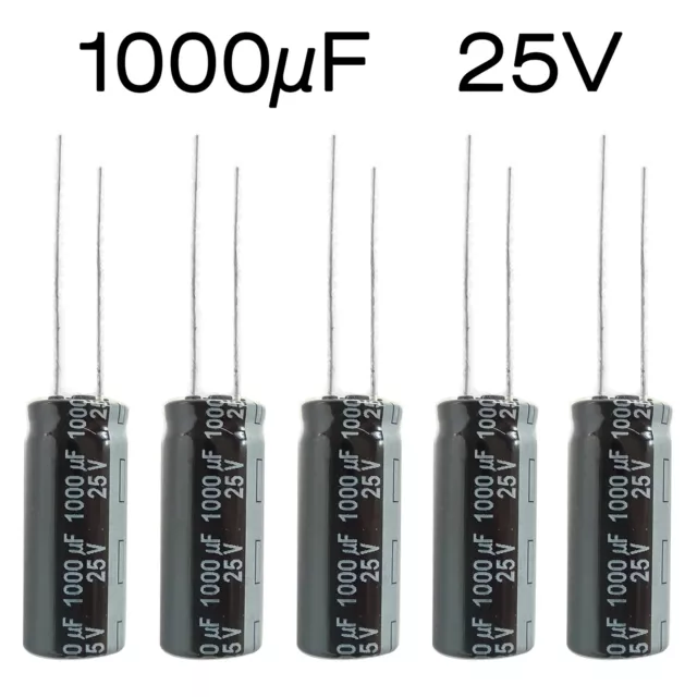 5x Electrolytic Capacitor 1000µf 25v 85° 10x20 Vertical Leading Wires Radial_