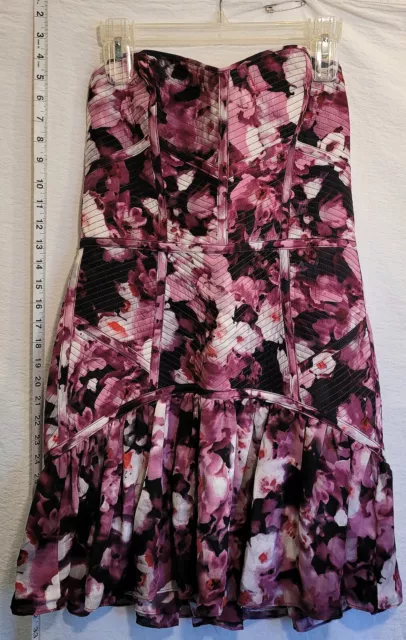 Parker Large Britney Rosewood Floral Strapless Quilted Silk Flounce Dress NEW 3