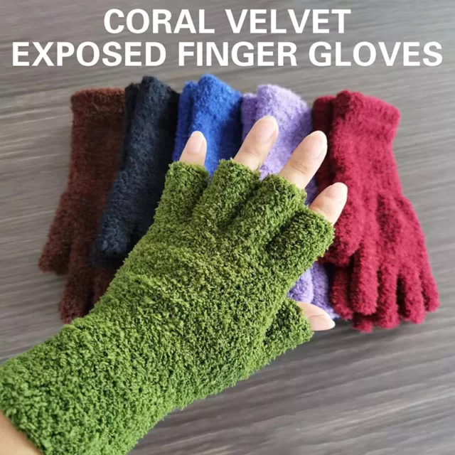 1Pair Half Finger Fingerless Gloves Men's And Women's Winter Warm Solid Color F1