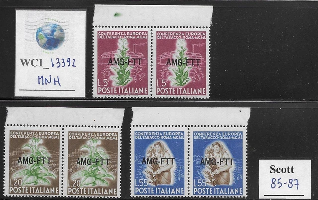 WC1_13392. ITALY:TRIESTE FTT. Pairs of 1950 TOBACCO CONFERENCE. Scott 85-87  MNH