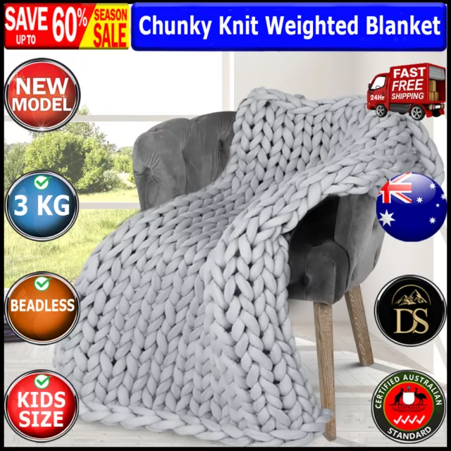 Dreamz Weighted Blanket 3KG Chunky Bulky Knit Throw Blanket Kids Adult Grey New