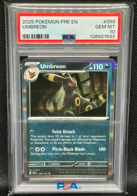 Pokemon Card 059 POKEMON UMBREON HOLO 2025 Prismatic Evolutions 059/131 PSA 10 Pokemon ...