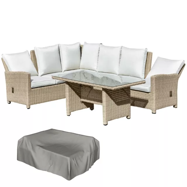 Outdoor Sofa Set 6 Person Dining Table Reclining Corner Seat Light Brown/Cream