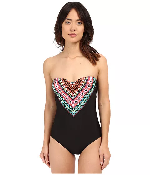 Jantzen Mayan Paradise Bandeau One Piece Swimsuit Black Multi Size 16 New! $116