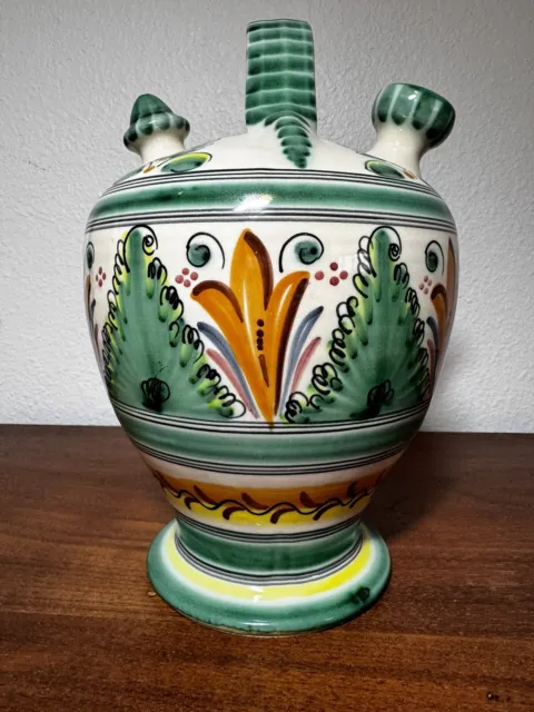 Spanish Glazed Pottery Cruche/Water Jar Vintage Handcrafted And Signed By Artist