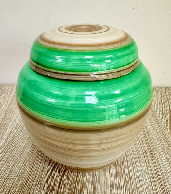 Shelley Harmony Striped Green and Brown Ginger Jar 1930s Art Deco Stunning Cond.