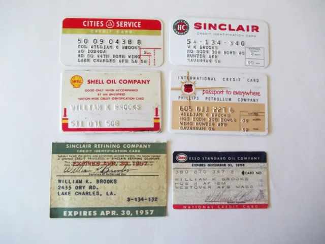 6 Vintage Gas Credit Charge Cards Cities, Sinclair, Shell, Phillips 66, Esso