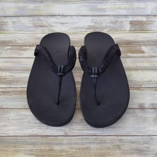 FitFlop Women's 10 Black Wedge Comfort Flip Flops Sandals Crystal Swirl C30-090