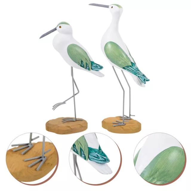 2 Wooden Seagull Figurines Coastal Beach Decor Nautical Gifts Green-