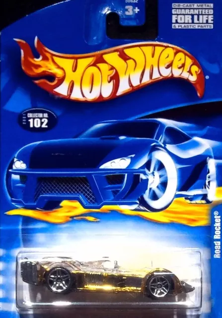 2001 Hot Wheels Collector#102 Road Rocket Gold Chrome W/Chrome Pr5 Spoke  Sealed