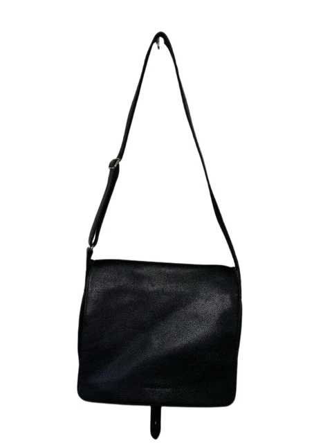 LONGCHAMP Black Leather Messenger Flap Shoulder Crossbody Bag Men's