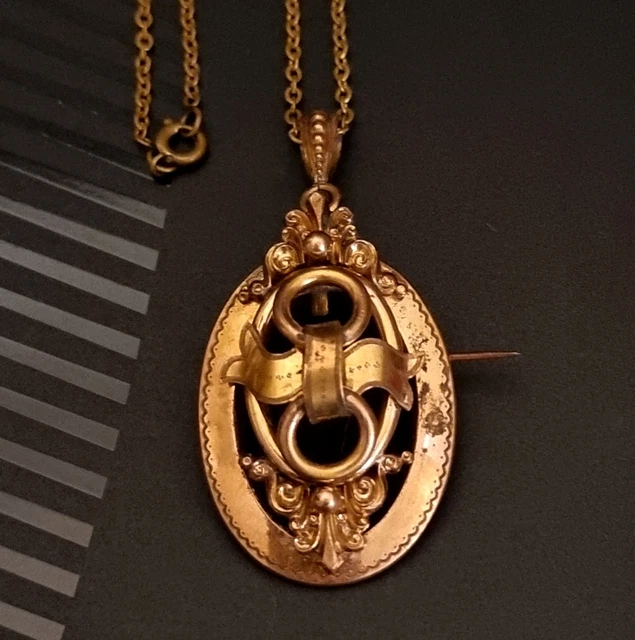 Pendentif Napoléon III Perle - Locket Antique Français 19ème Siècle - Métal Doré