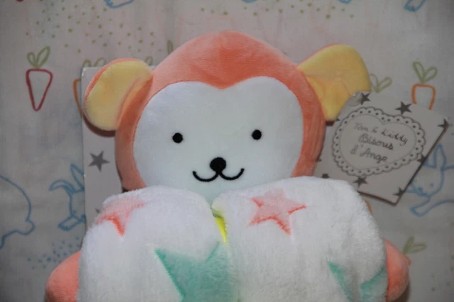 Doudou Peluche Tom & Et Kiddy Bisous D'ange Singe Orange Couverture Neuf Etiket 2