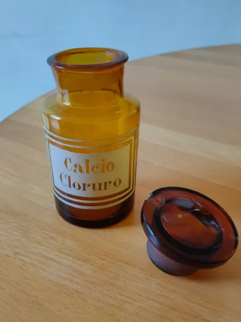 ANTICO VASO CONTENITORE Laboratorio Farmacia CALCIO CLORURO  in vetro ambrato 2