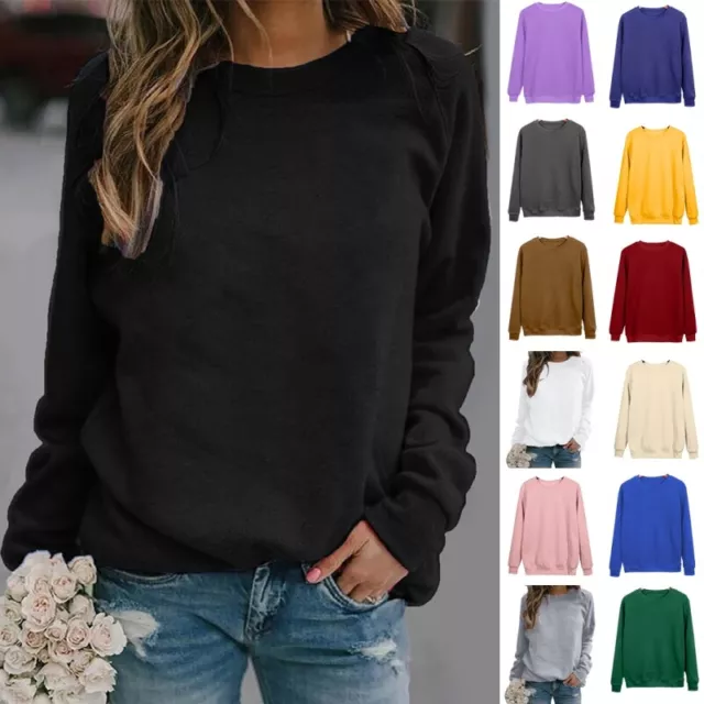 Womens Sweatshirt Long Sleeve Plain Tops Ladies Casual Warm Winter Pullover