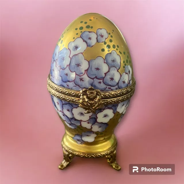 Limoges Peint Main HYDRANGEA Egg Trinket Box Rochard Collection Tabatieres