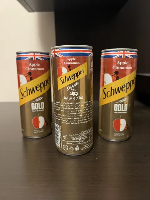 3x FULL CANS Schweppes Apple Cinnamon Gold EGYPT Limited Edition 250ml HTF RARE! 2