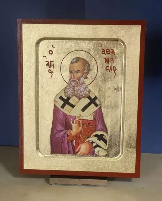 Saint Athanasius the Great - Greek Russian Orthodox Wooden Cared Icon 8x10 Inch