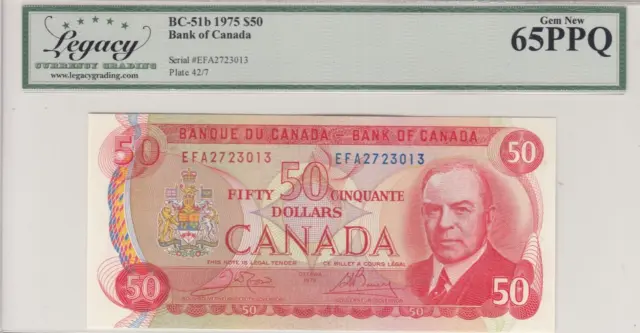 1975 Bank Of Canada $50 BC-51b Legacy GEM New 65PPQ