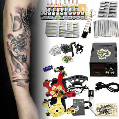 Juego de 2 piezas máquina de tatuaje fuente de alimentación de tatuaje 8 puntas de acero inoxidable 20 puntas desechables