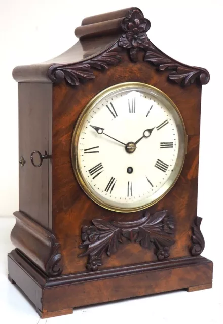 Art Antique English 8 Day Single Fusee London Bracket Clock Solid Mahogany 1840