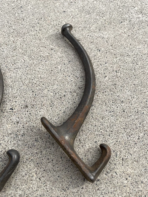 Antique Vintage Set of 3 Industrial Cast Iron Coat Hat Hooks 8