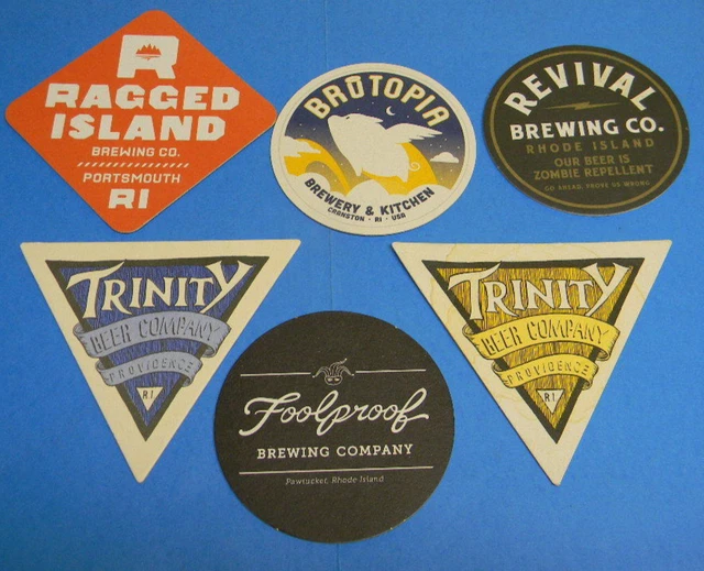 6 Craft Brewery Beer Coasters Rhode Island Brutopia Revival Foolproof Trinity