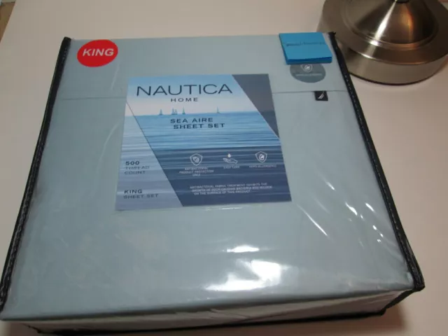 Nautica Home Hypo-Allergenic Sea Aire King Sheet Set Antibacterial ~ Duck Blue