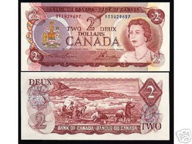 CANADA 2 DOLLARS P-86 a 1974 QUEEN LNUITS UNC 2 PREFIX MONEY CANADIAN BANK NOTE