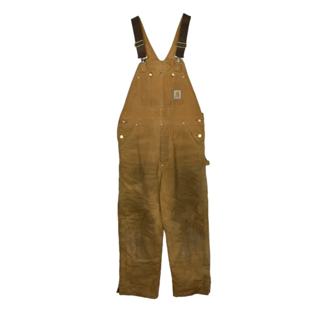 Carhartt VTG Duck Wash Insulated Double Front Knee Bib Overalls Tan Brown 36x30