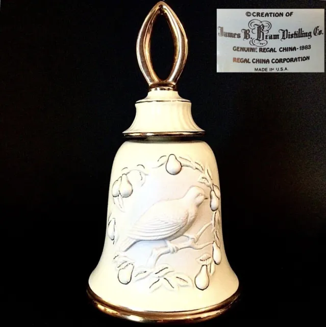 James Beam Decanter Musical Porcelain Bell Dove 12 Days Of Christmas 10.5" 1983