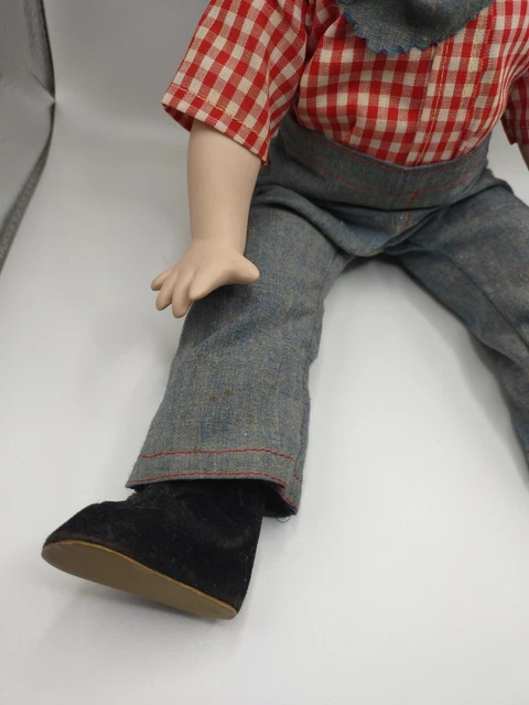 Vintage Margorie Spangler Porcelain Doll Western Cowboy Farmer Straw Hat 1979 4