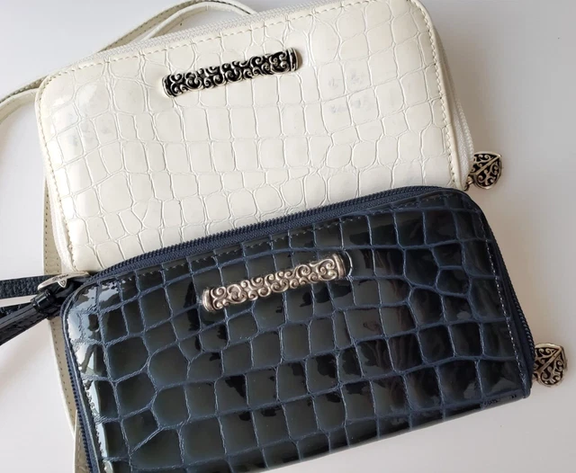Brighton Crossbody Organizer Bag  LOT Black  Ivory Leather Wallet Clutch J12
