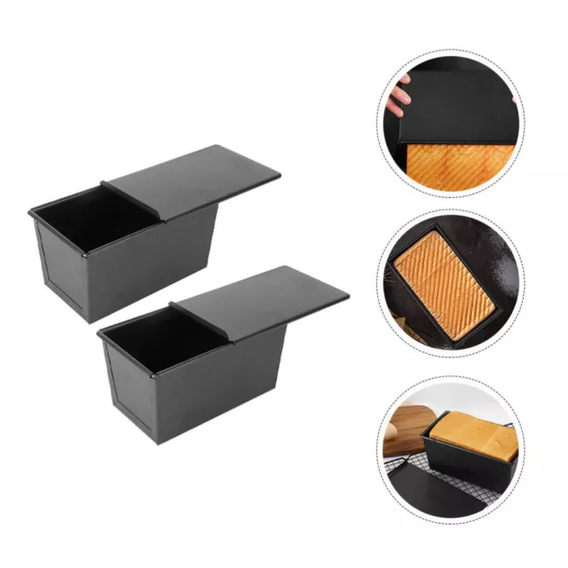 Cake Bread Pans with Cover Non-Stick Toast Boxes for Baking - Black-