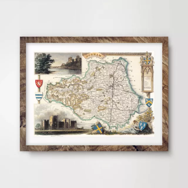 DURHAM VINTAGE MAP ART PRINT Poster A4 A3 A2 County Antique Hotel Wall Old