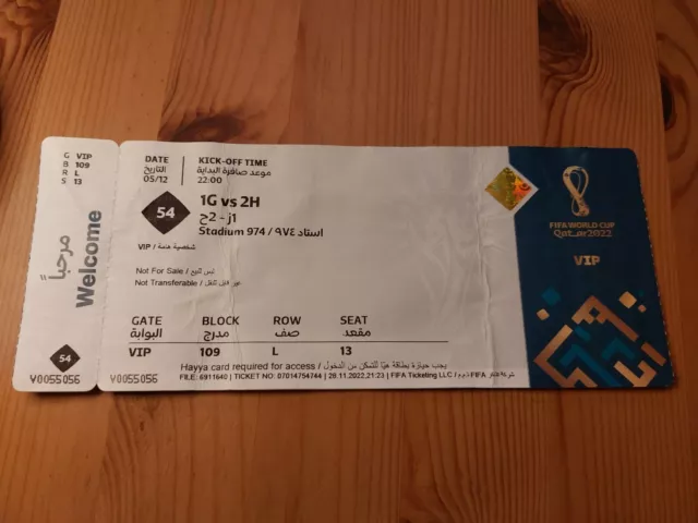 Used VIP Ticket FIFA World Cup 2022 Qatar #54 Brazil vs Korea Blue Blau